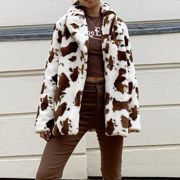

leopard print casual loose faux fur coat warm woman jacket 2020 winter streetwear female fluffy overcoat y2k fashion outwear1, Black