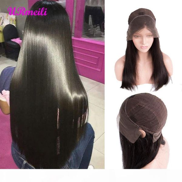 

glueless lace front human hair wigs for black women peruvian remy straight full lace human hair wig pre plucked with baby hair urmeili, Black;brown