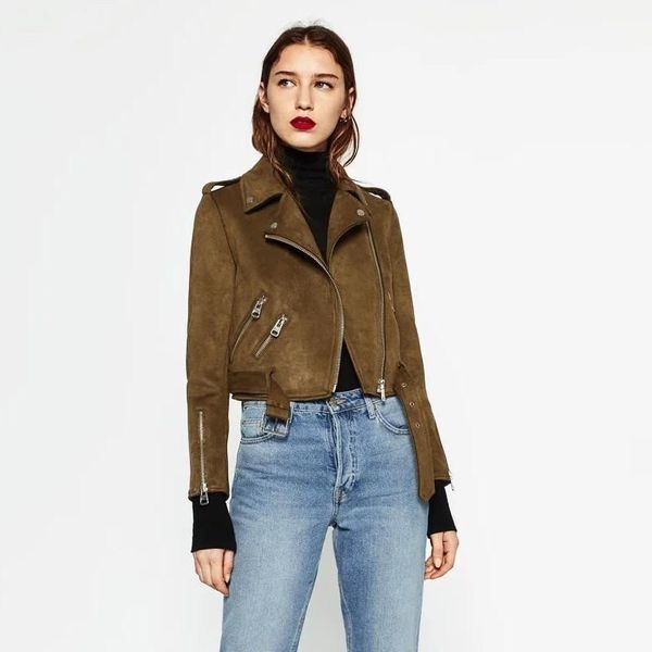 

women's leather & faux autumn winter jacket short for women long sleeve motor jackets pu coat female veste femme six colors, Black