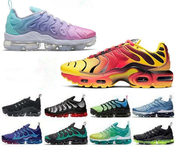 

2020 geometric active fuchsia black tn plus running shoes for mens women grid print lemon lime bumblebee sports sneakers