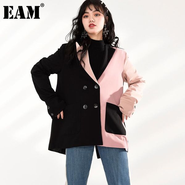 

women's suits & blazers [eam] women double breasted black big size blazer lapel long sleeve loose fit jacket fashion spring autumn 2021, White;black