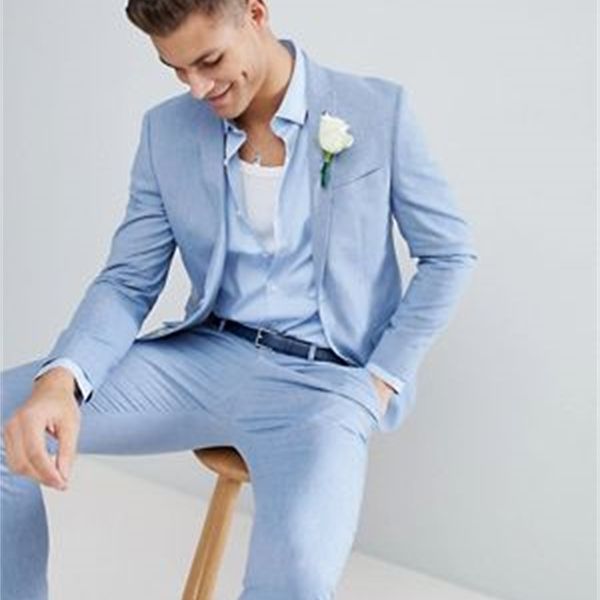 

light blue custom made men suit 2pieces(jacket+pants+tie) terno masculino causal wedding prom groom custom made men suits, White;black