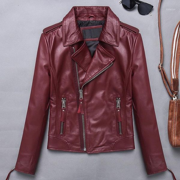 

women lambskin genuine leather jackets autumn slim short motorcycle biker jacket ladies real leather coats female chaqueta mujer1, Black