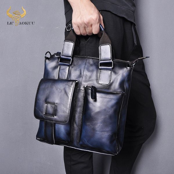 

men original leather antique design blue business briefcase maletin lapcase attache portfolio tote messenger bag b259