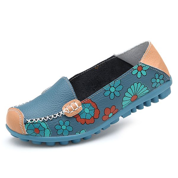 

designer shoes 2022 ballet summer flower print soft women genuine leather shoes woman flat flexible nurse peas loafer flats appl, Black