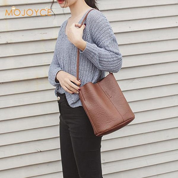 

vintage women shoulder crossbody bag leather bucket totes shopping handbag retro shoulder bag simple crossbody tote