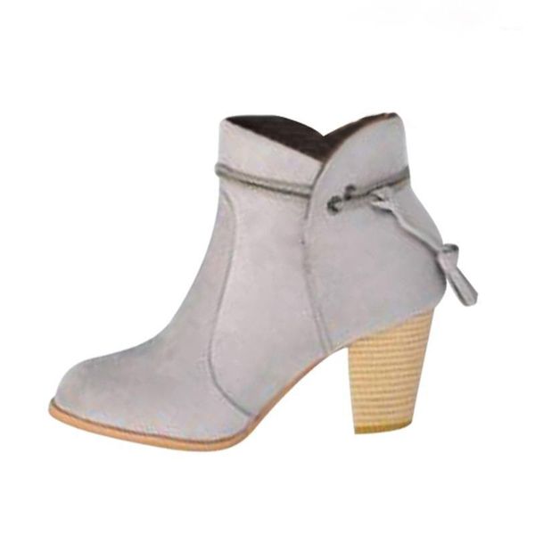 

boots fashion women round toe high thick ankle side zipper tassel boots1, Black