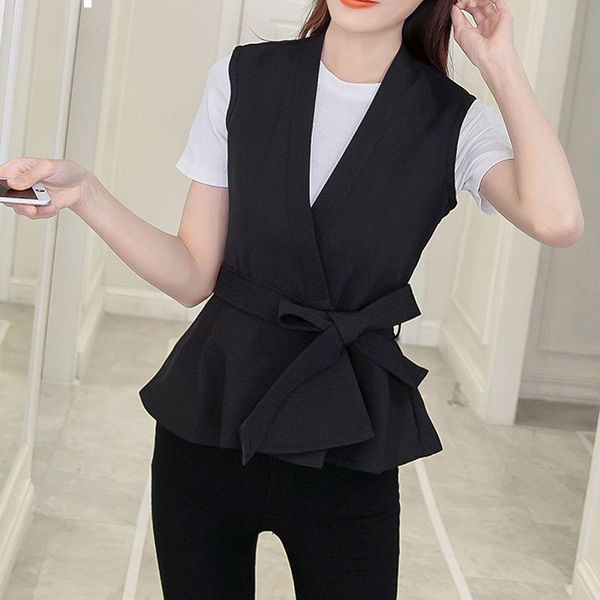

2021 new female spring lean solid with low neckline on v woolen vests sleeveless jackets waistcoat short y223 sweaters zakm, Black;white