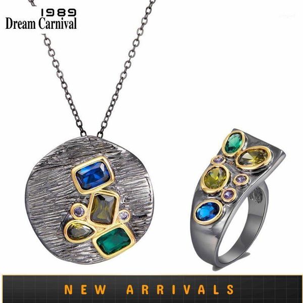 

earrings & necklace dreamcarnival1989 delicate feminine round pendant-necklace-ring set for women all shape multi-colors cubic-zirconia pr66, Silver