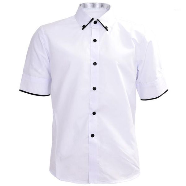 

white summer mens fashion dress shirts plaid hit color edging lined with stripes slim fit short sleeved shirts xl1