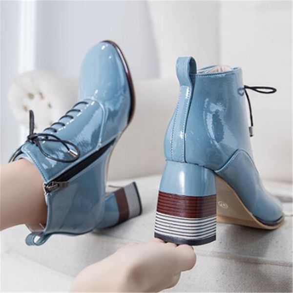 

new 2021 winter toe round square for leather boots woman high black heels wl1v