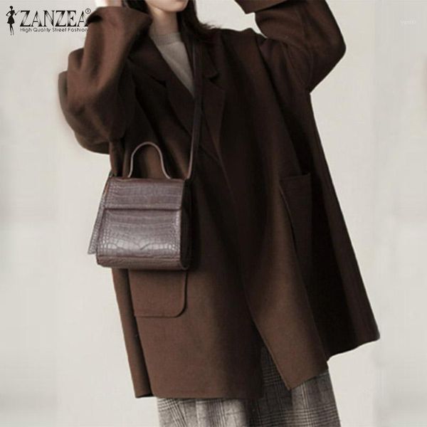 

zanzea 2019 autumn women coats casual long sleeve solid jackets turn down collar overcoats loose outwear chaqueta mujer casaco1, Black;brown