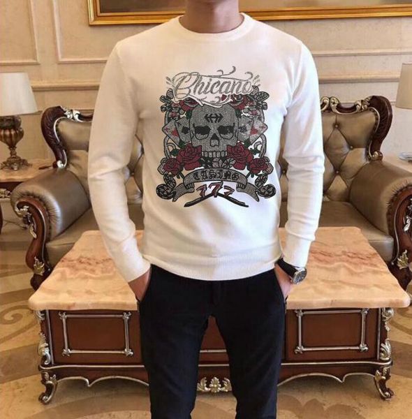 

flower and skull cool warm sweater men black turtleneck pullover slim fit jumper pull knitted men b46, White;black