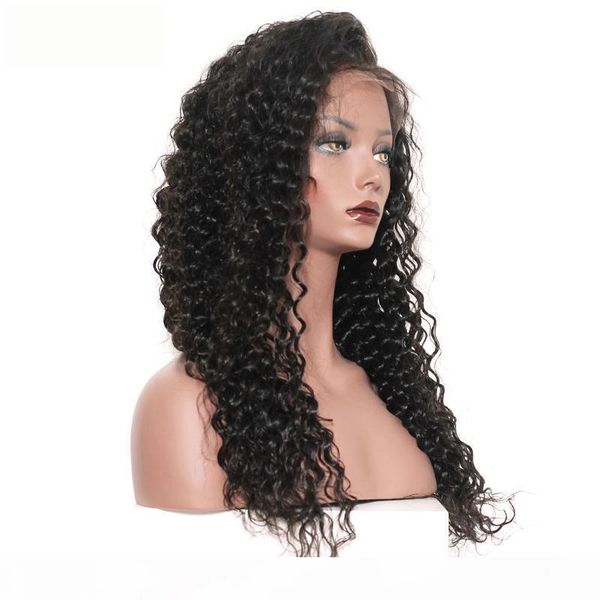 

dilys deep wave human hair wigs bleached knots lace frontal wig brazilian indian malaysian human hair natural color 10-22inch, Black;brown