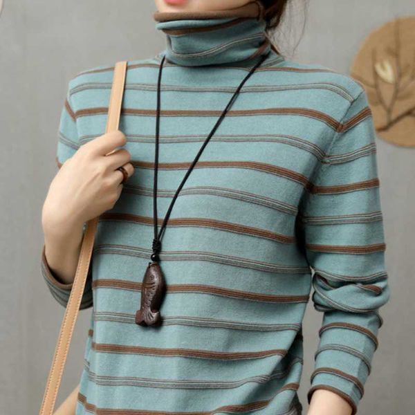 

women's sweaters sweater 2021 autumn and winter loose versatile high neck pullover striped knitted bottoming shirt women, White;black