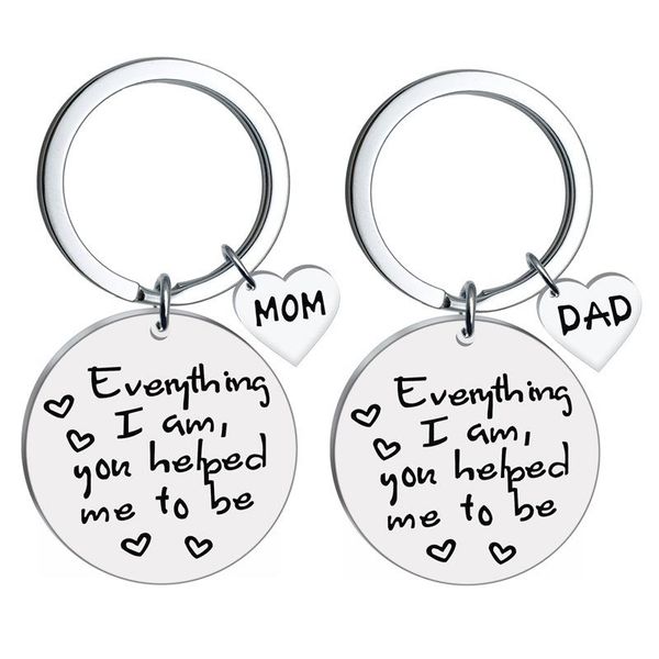

mom keychain man letter key chain women dad key holder couples round keyring party ring heart pendant zinc alloy porte clef, Silver