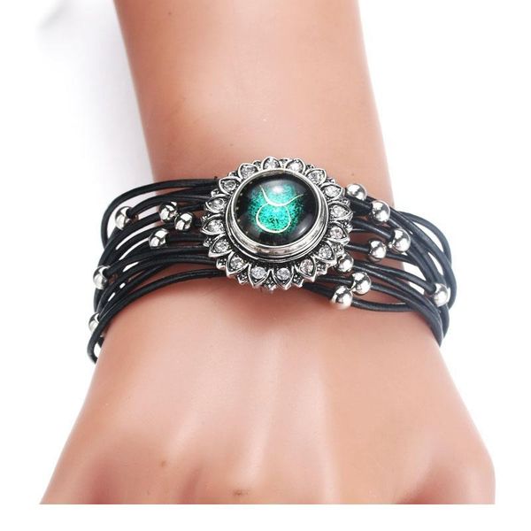 

magnet buckle black rhinestone snap bracelet real genuine leather bracelet fit 18mm snap button bracelet for women jewe jllwkv, Golden;silver