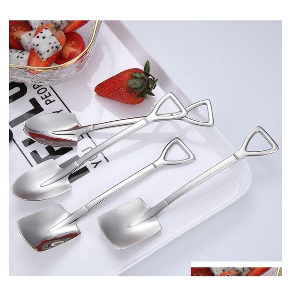 

304 stainless steel creative tip flat shovel spade spoon coffee spoon dessert spoons ice cream spoon watermelon digging spoons hot