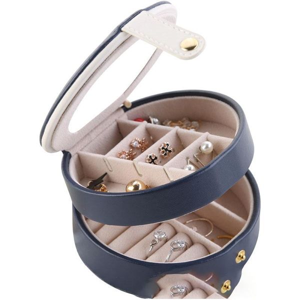 

jewelry pouches, bags 11*11*5.8cm leather multi-layer korean small jewlery box three-layer portable earrings ear stud storage, Pink;blue