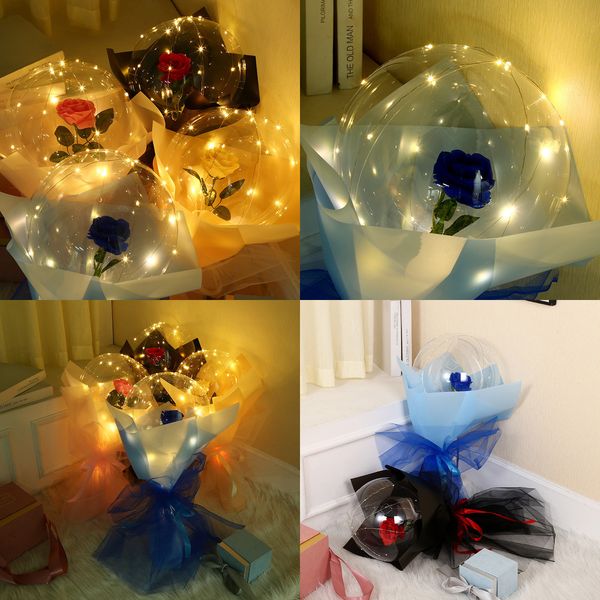 

led luminous balloon rose bouquet transparent bubble rose led bobo ball for valentine's day gift birthday flashing light balloons e1218