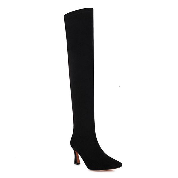 

large 2021 new 34-48 women's fashion toe foot high heels ladies apricot winter shoes on knee boots ujap, Black