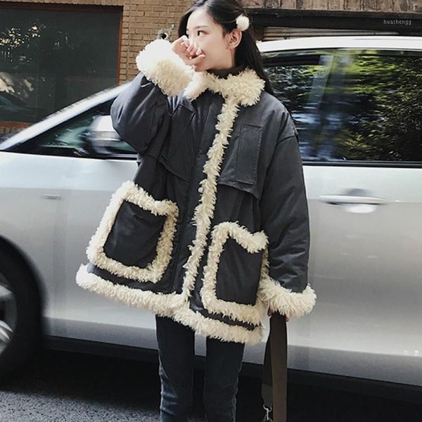 

lamb wool warm coat long winter jacket women parka female 90% white duck down jacket plus size loose outerwear snow wear z0241, Black