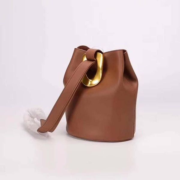 

bag women 2020 new french niche bucket bag retro simple western style soft leather metal shoulder portable