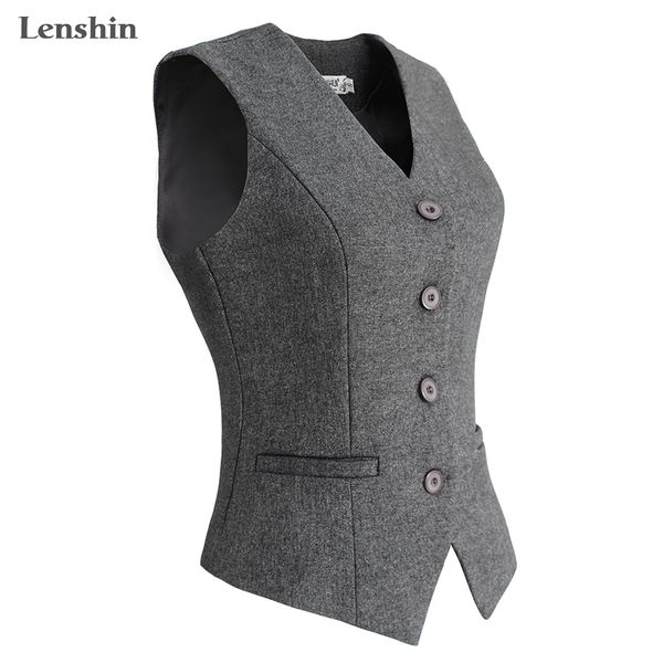 

lenshin women elegant ol waistcoat vest gilet v-neck business career ladies office formal work wear outerwear 201102, Black;white