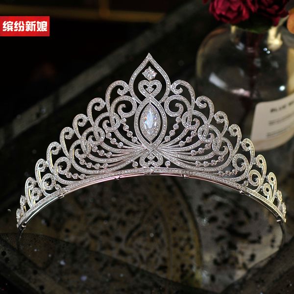 

high end luxury micro zircon crown headdress royal court bride hair wedding dress accessories, Silver