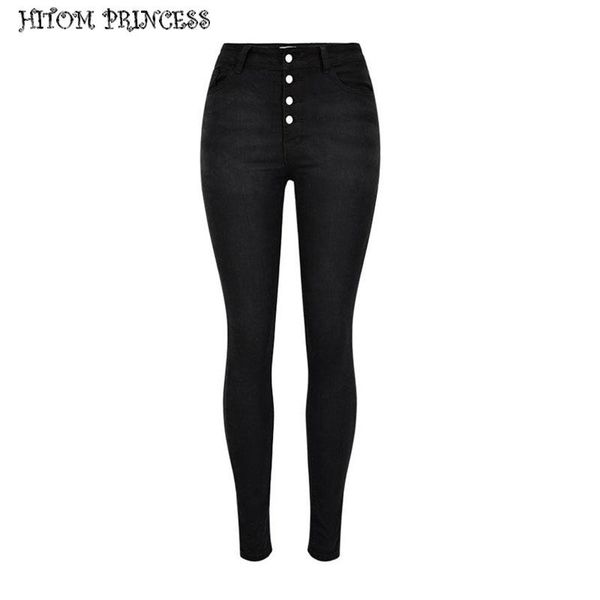 

women's jeans hitom princess skinny woman high waist denim black button pencil pants stretch plus size for women trousers, Blue