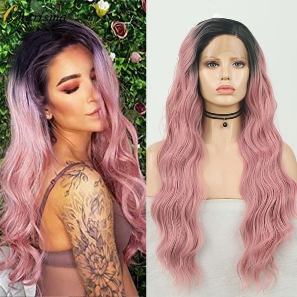 

costume accessories synthetic lace front wig long wavy hair ombre pink wigs for women heat resistant fiber natural hairline wigs cosplay, Silver