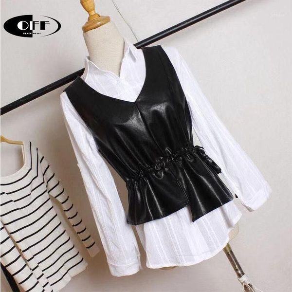 

vest women slim fit pu leather vest casual plus size women sleeveless loose v-neck sleeveless female jumpers pullover1, Black;white