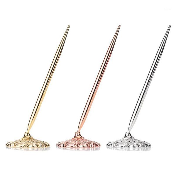 

metal ballpoint pen attached base stand desk office counter wedding guest sign 11ub1, Blue;orange