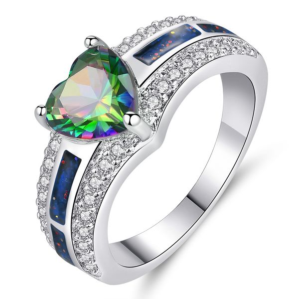 

aobao accessories inlaid with love-shaped zircon rings, colorful hearts rings personalized lovers rings., White