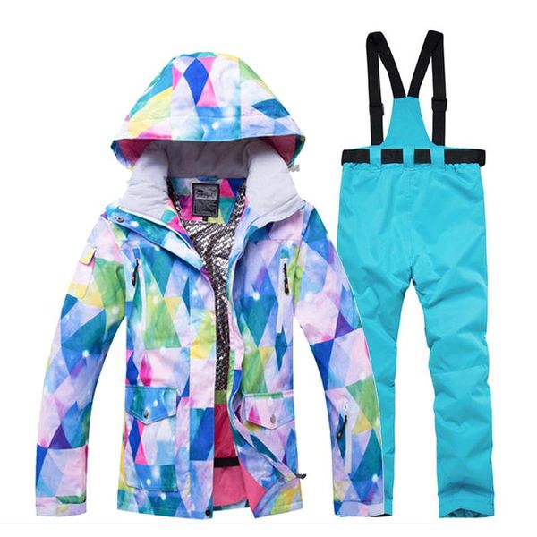 

30 women's snow wear waterproof windproof clothing winter outdoor wear snowboarding outfit suit sets ski jackets and strap pant