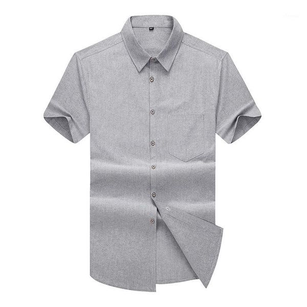 

plus size men dress shirts short sleeve solid business formal gray man shirt fashion male social 2020 big size button shirts 5xl1, White;black