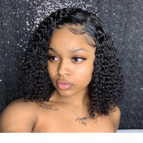 

jerry curly short bob lace front wigs lace front human hair wigs brazilian kinky curly bob wig lace frontal human hair wigs, Black;brown