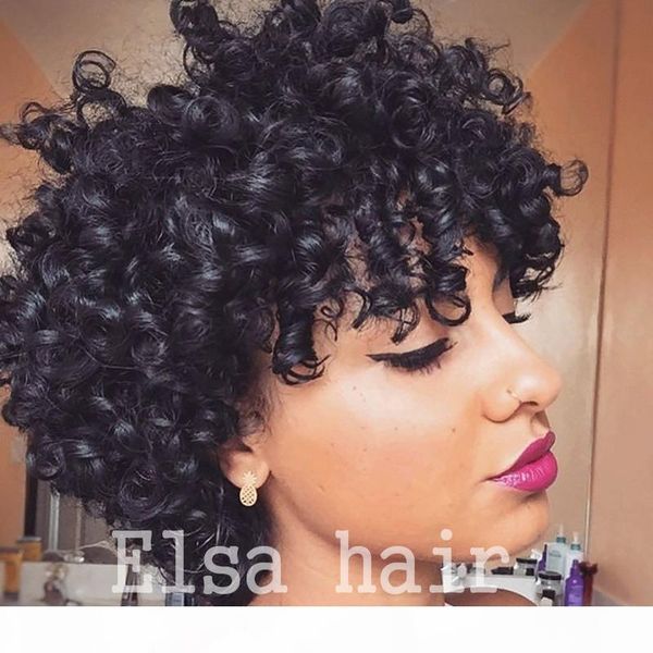 

short human hair wigs brazilian tight curly wig short afro kinky curly none lace wigs short curly wig for black women natural black wigs, Black;brown