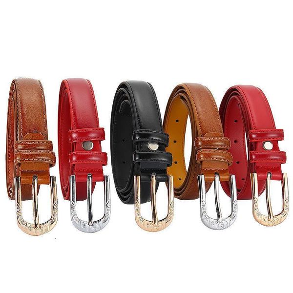 

2020 new candy color metal buckle thin casual belt for women , leather belt female straps waistband for apparel accessories, Black;brown