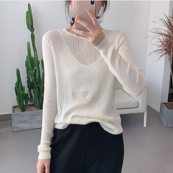 

mayjb tsweater neck sweater loose new autumn round women's all-around solid color 2020 shirt women's long sleeve bottoming t-shirt, White;black