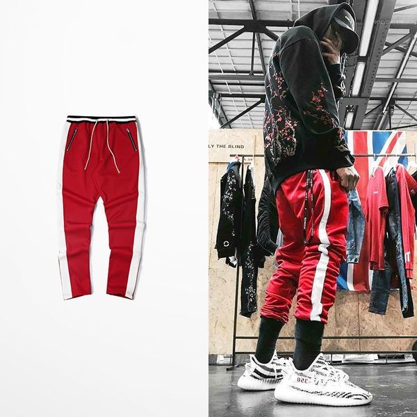 

men's pants high street side ankle zipper patchwork color block pockets 2021 hip hop casual sweatpants fashion jumpsuit joggers1, Black