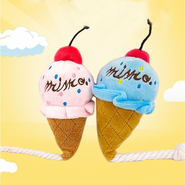

plush ice cream dog chew squeaky toy bite resistant puppy interactive training throw toy cat molar sound toy