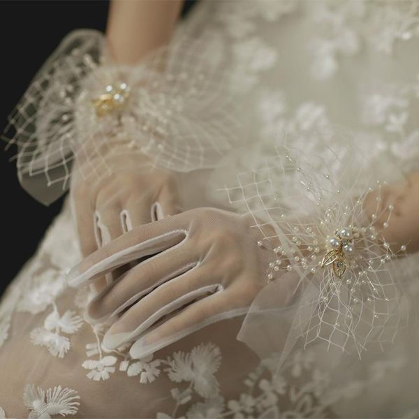 

sheer tulle gloves ultra thin gloves wrist home bridal wedding gloves p shooting accessory transparent finger glove h qyljkv, White