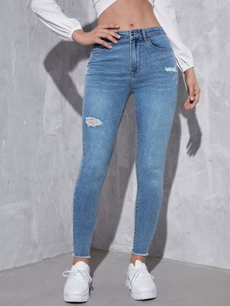 

raw hem ripped skinny jeans b6sc#, Blue