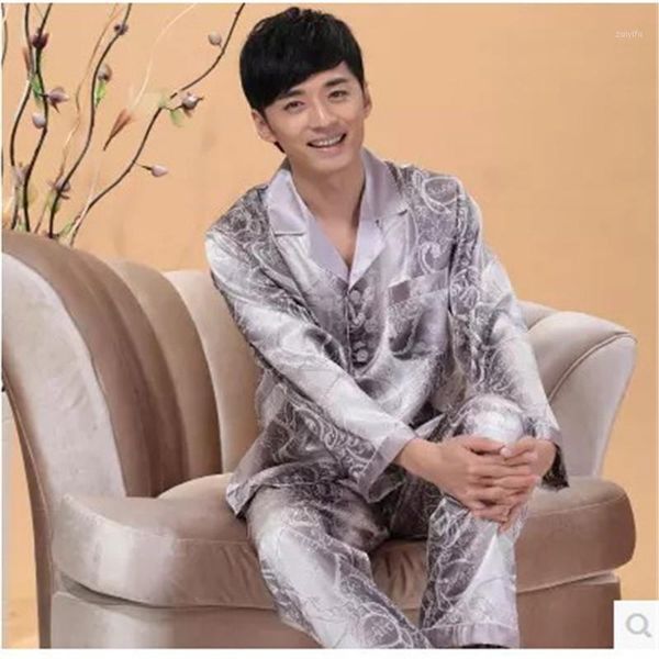 

new pajamas men cardigan sleepwear silk long-sleeved satin mens pyjamas men's lounge pajamas set plus size 4xl1, Black;brown