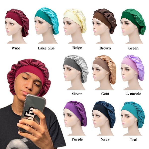 

women solid color polyester turban night sleep cap elastic wide band for hair beauty shower hats hair care caps kimter-c403fz, Black