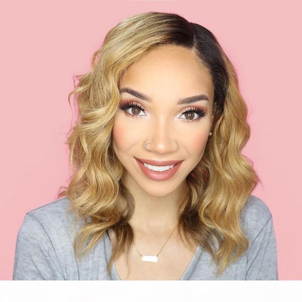 

short wavy glueless ombre lace wig human hair virgin brazilian body wave full lace wig two tone lace front human hair wigs, Black;brown