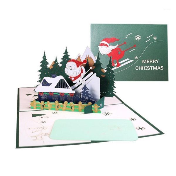 

3d paper sculpture santa claus skiing greeting card card decoration navidad table party gift supplies natal xmas blessing v4x41