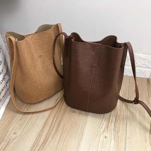 

vintage female shopping bucket bag for women soft pu leather large capacity simple designer shoulder messenger bag bolsa