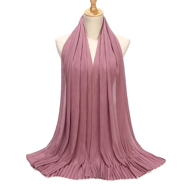 

new pleated women dress wrinkle bubble chiffon hijab scarf crinkle muslim turban wraps pleat shawls long wrap scarves y201007, Blue;gray